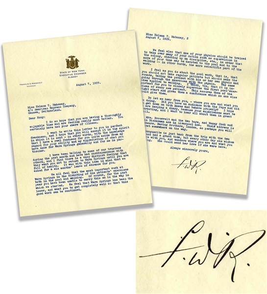 Very Candid Franklin D. Roosevelt Letter Signed, Telling His Long-Time Physical Therapist to Take a Leave of Absence -- ...I want to write this letter to you in perfect frankness...
